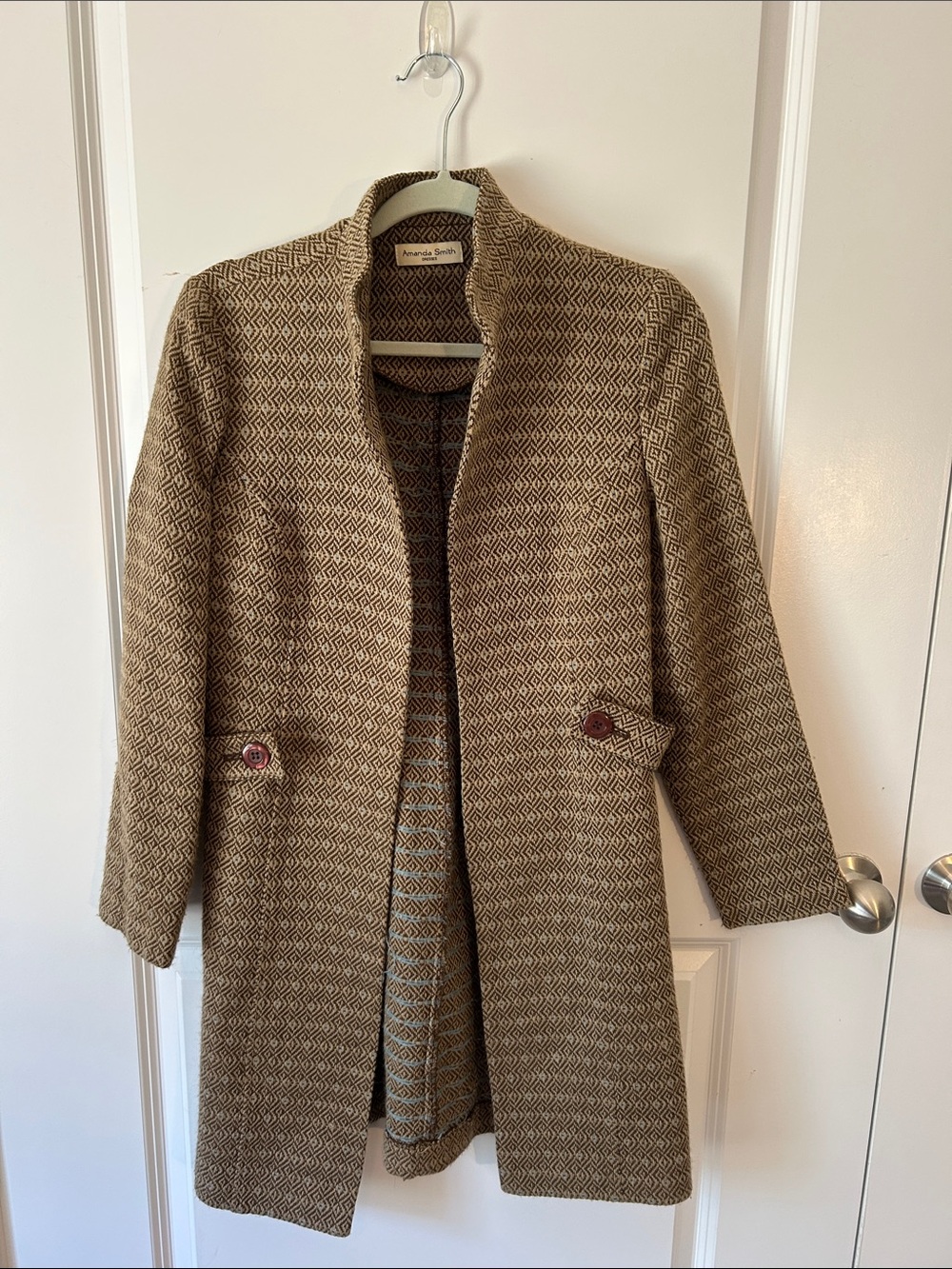 Amanda Smith Taupe Diamond-Pattern Pea Coat